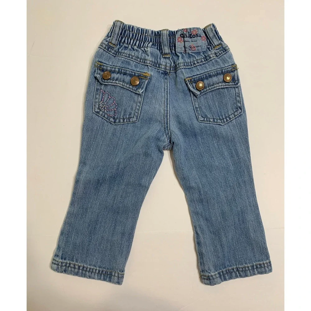 Oshkosh B'gosh Baby Girls Denim Jeans Elastic Waist Flower Accent Size 18 Months